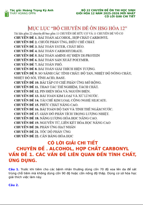 74 TRANG CHUYÊN ĐỀ HSG HÓA 12 CÓ ĐÁP ÁN